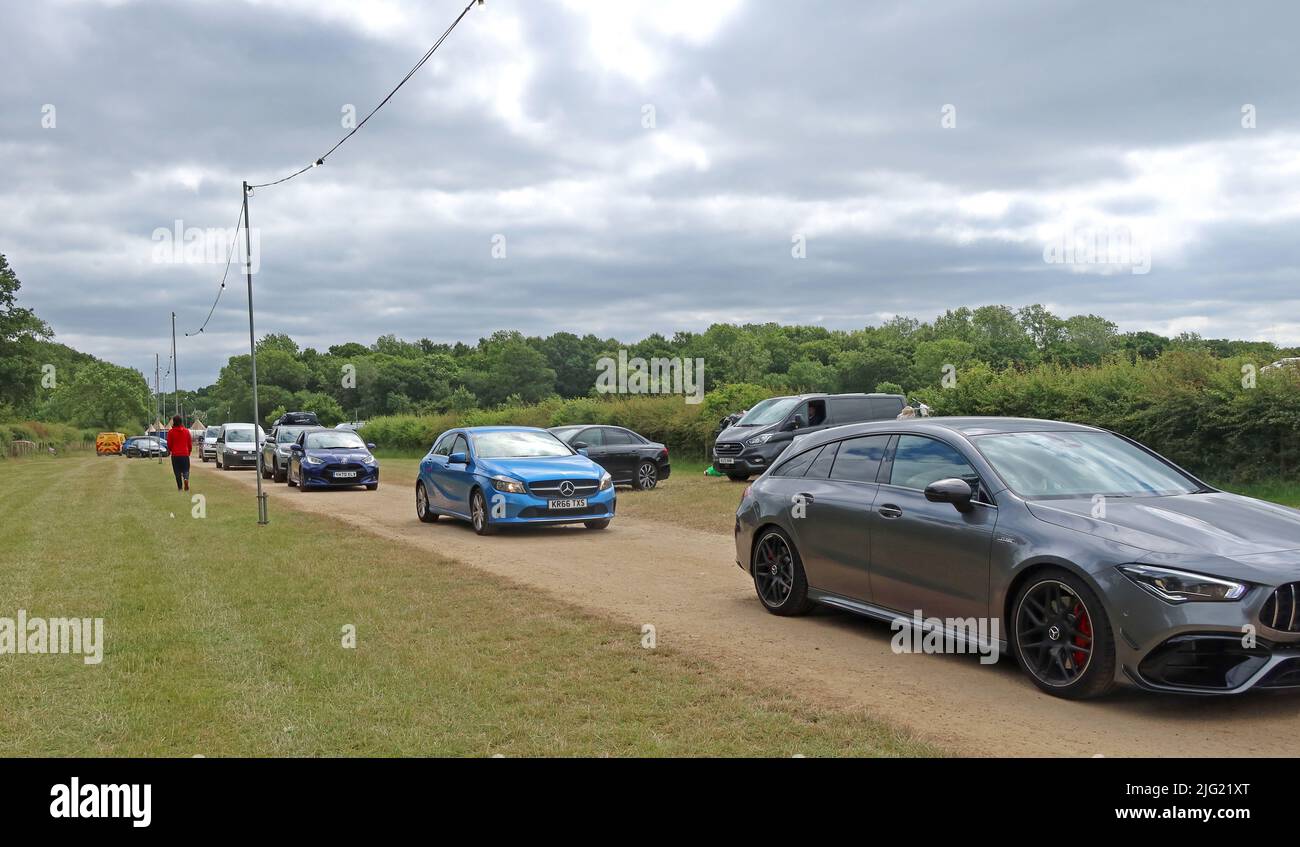 Files d'attente pour quitter le camping Silverstone Woodlands, Silverstone, Towcester, Northamptonshire, Angleterre, ROYAUME-UNI, NN12 8TN Banque D'Images