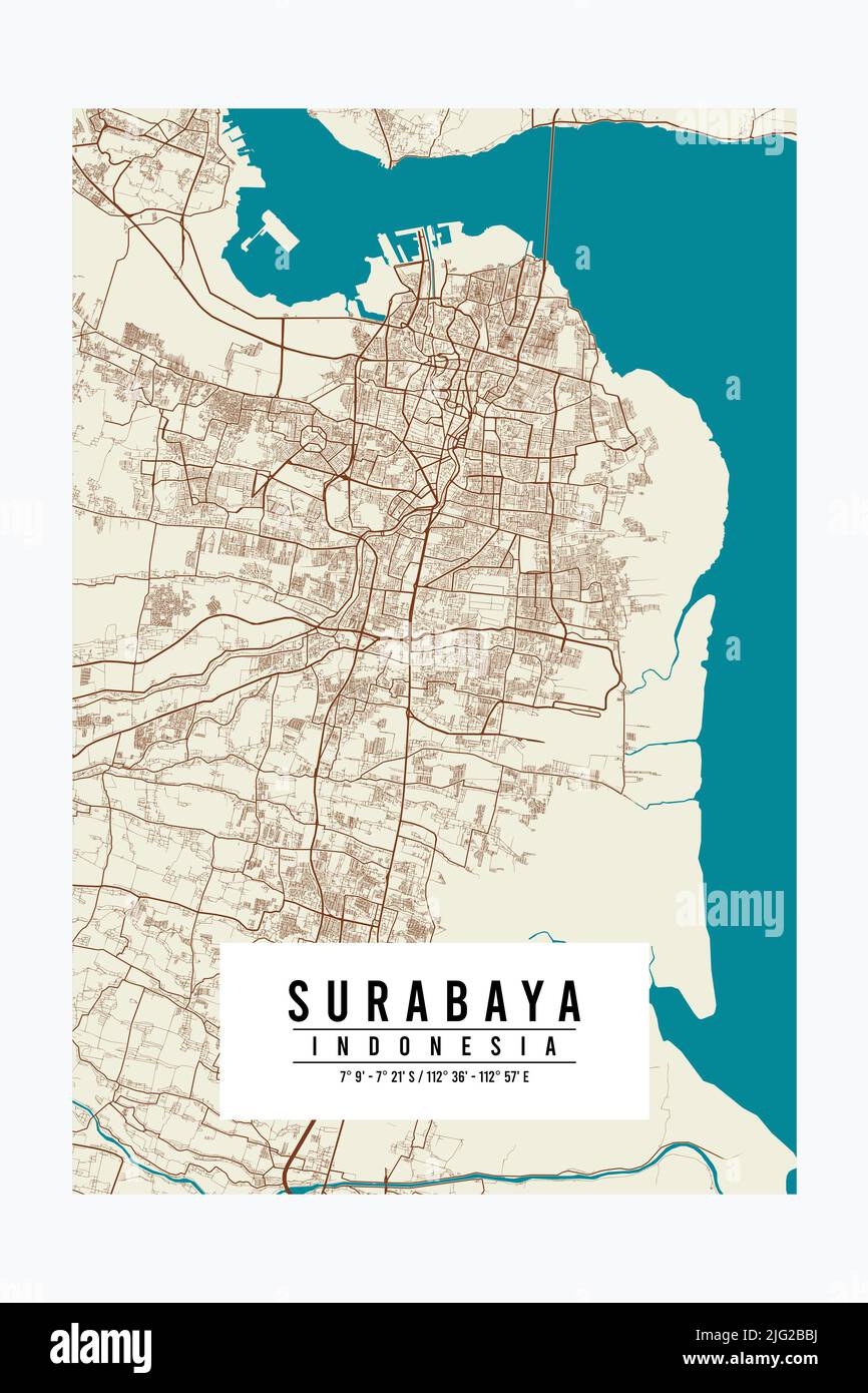 View of Surabaya carte de la ville Poster Design Vector. Vecteur d'affiche ...