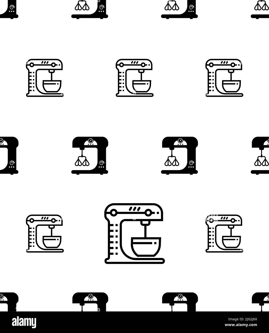 Cuisine Mixer Icon Seamless Pattern, Stand Mixer Icon, Food or Liquid Mixer, Whisking, batter machine Vector Art Illustration Illustration de Vecteur