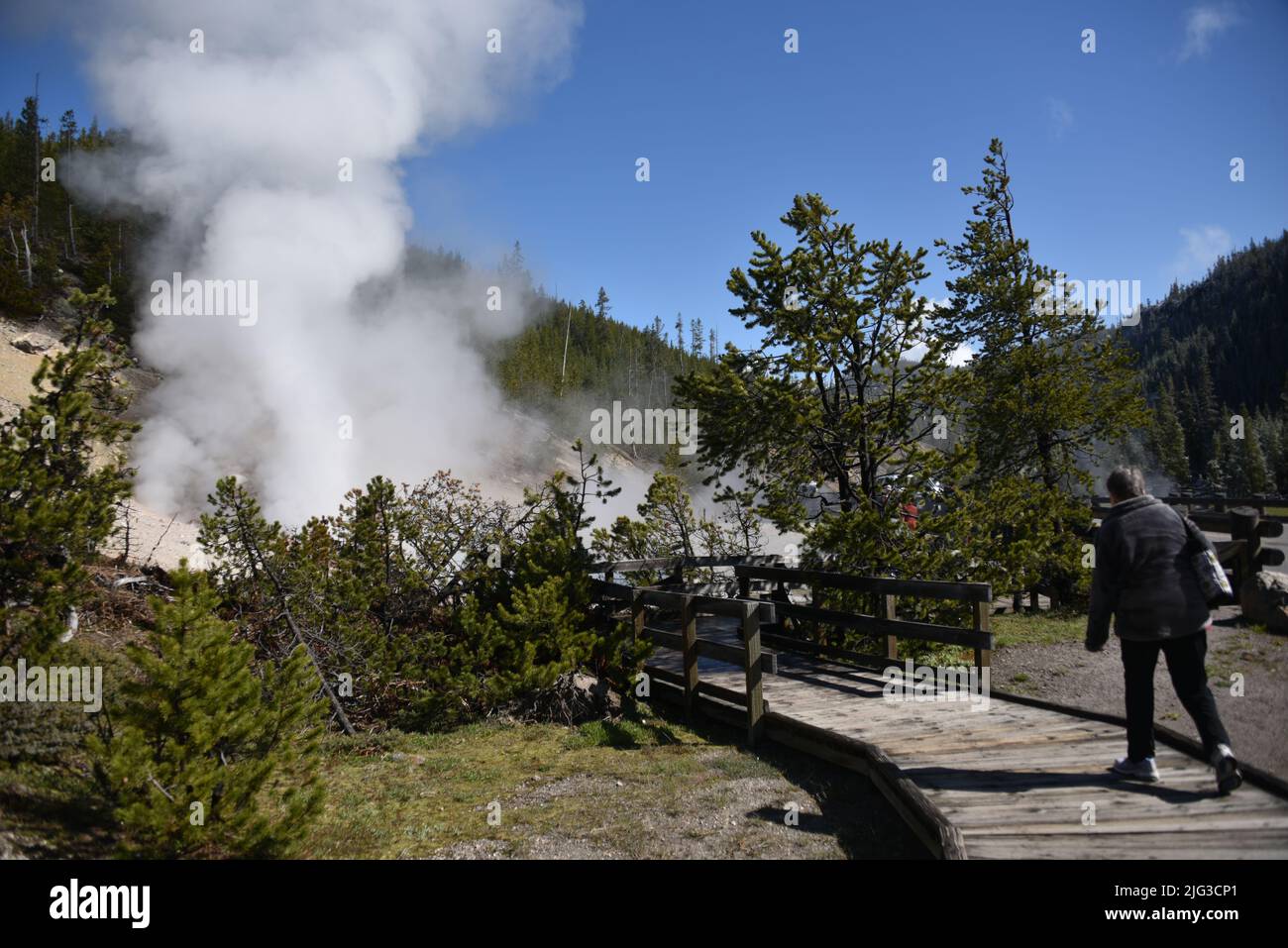 Parc national de Yellowstone, États-Unis. 5/21-24/2022. Beryl Spring est une source chaude en bord de route dans le bassin de Gibbon Geyser. Facilement accessible à pied. Surchauffé Banque D'Images