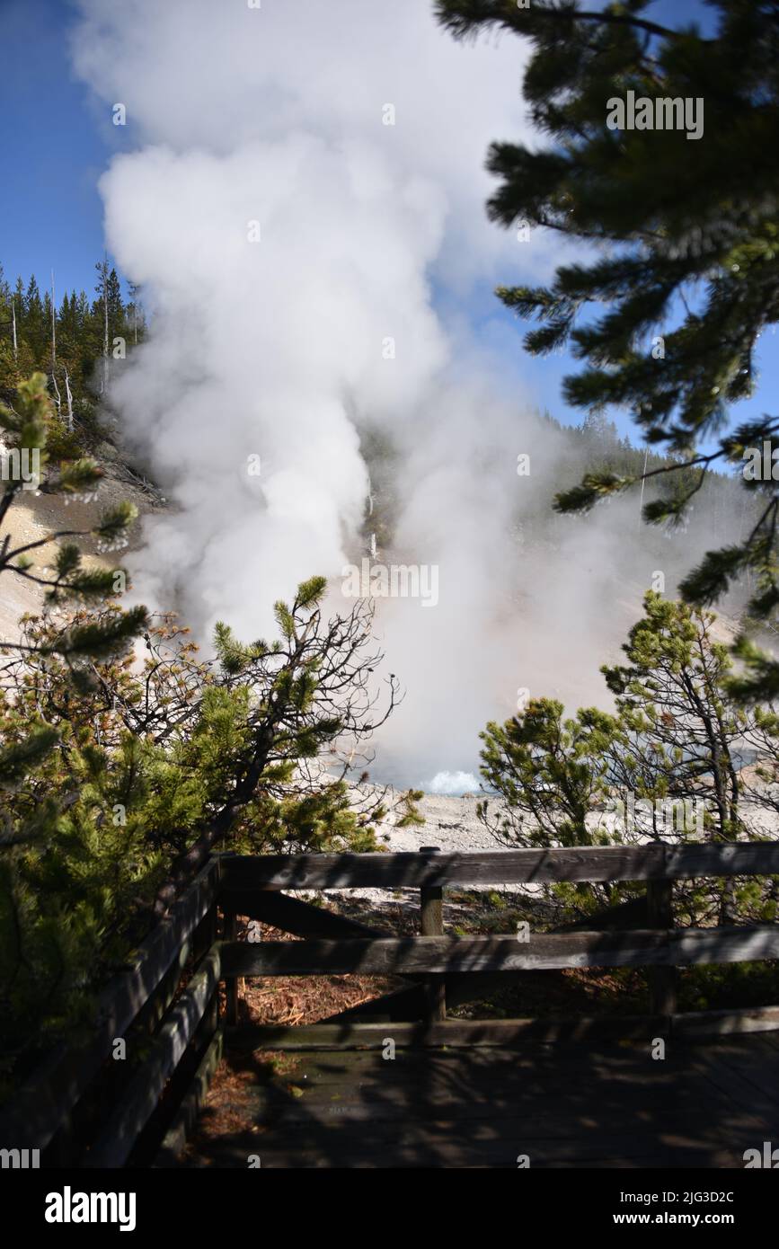 Parc national de Yellowstone, États-Unis. 5/21-24/2022. Beryl Spring est une source chaude en bord de route dans le bassin de Gibbon Geyser. Facilement accessible à pied. Surchauffé Banque D'Images