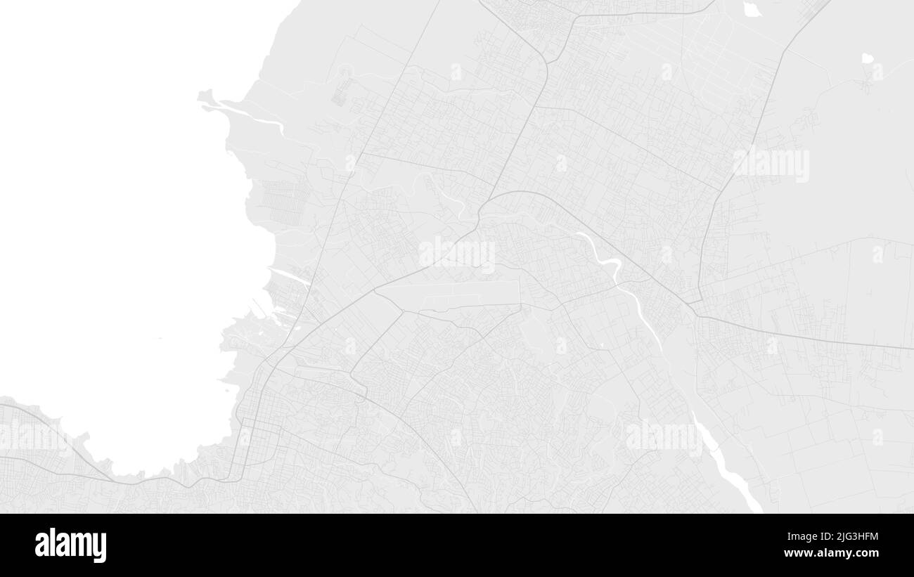 Carte d'arrière-plan vectorielle de la région de Port au Prince, blanc et gris clair, routes et illustration de l'eau. Format écran large, feuille de route de la conception numérique à plat. Illustration de Vecteur