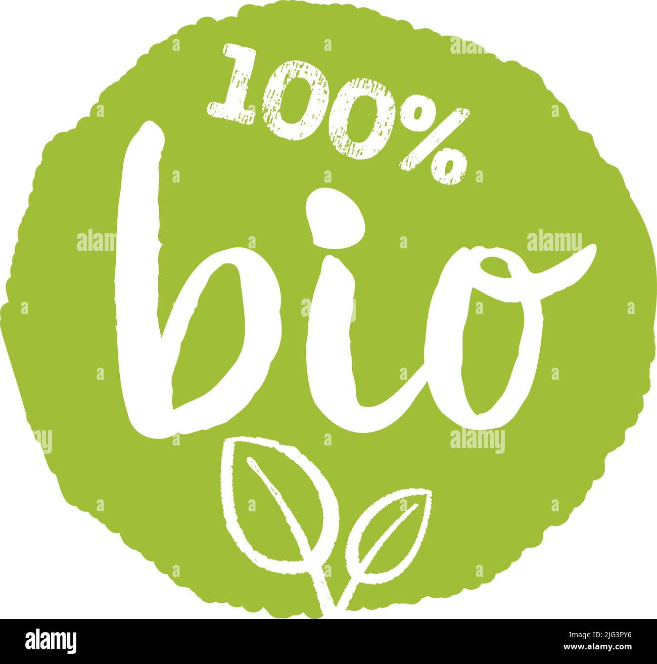 étiquette ou signe bio 100 pour cent vert dessiné à la main, illustration vectorielle Illustration de Vecteur