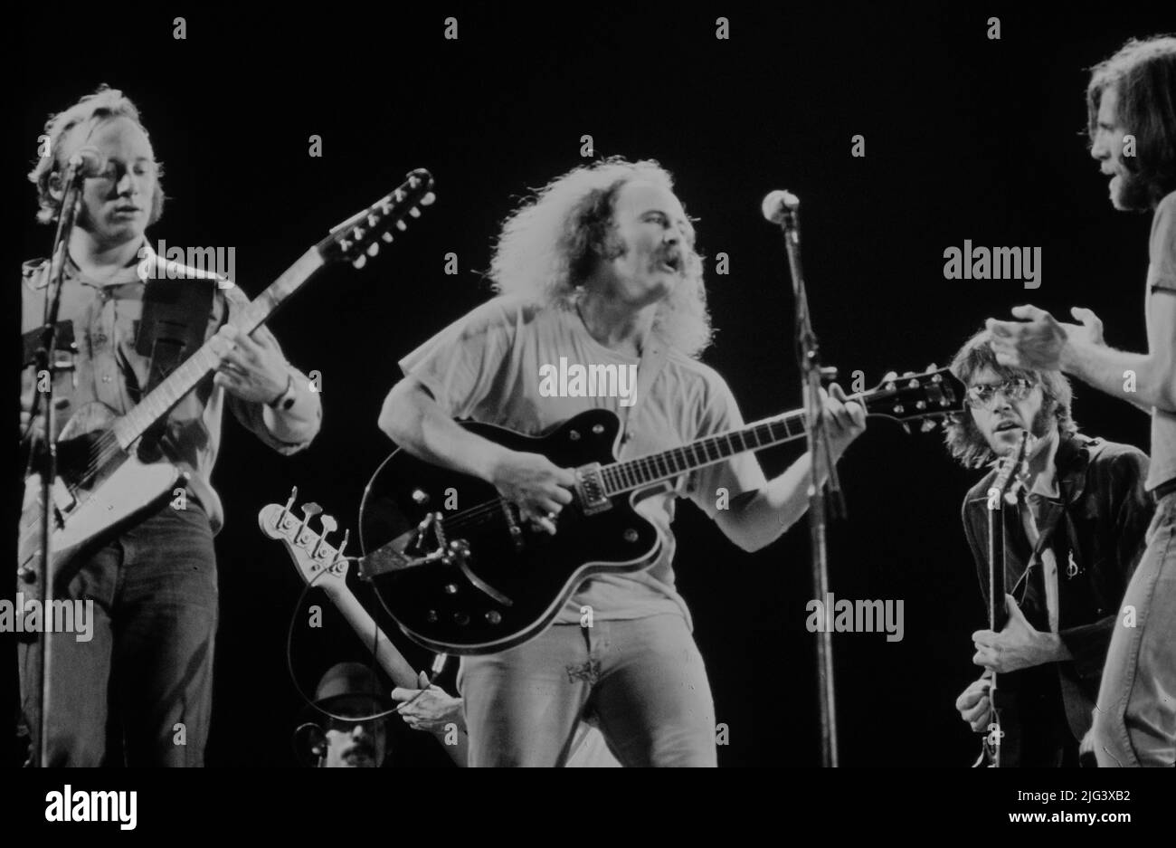 Crosby, Stills, Nash and Young au stade Wembley, Londres, 1974 (G/D) Stills, Crosby, Young, Nash Banque D'Images