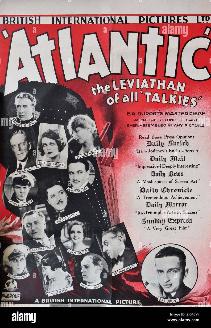 Affiche britannique pour FRANKLIN DYALL JOHN STUART MADELEINE CARROLL JOHN LONGDEN DONALD CALTHROP MONTY BANKS et JOAN BARRY dans L'ATLANTIQUE 1929 directeur E.A. DUPONT de la pièce The Berg par Ernest Raymond British International Pictures (BIP) / Wardour films Banque D'Images