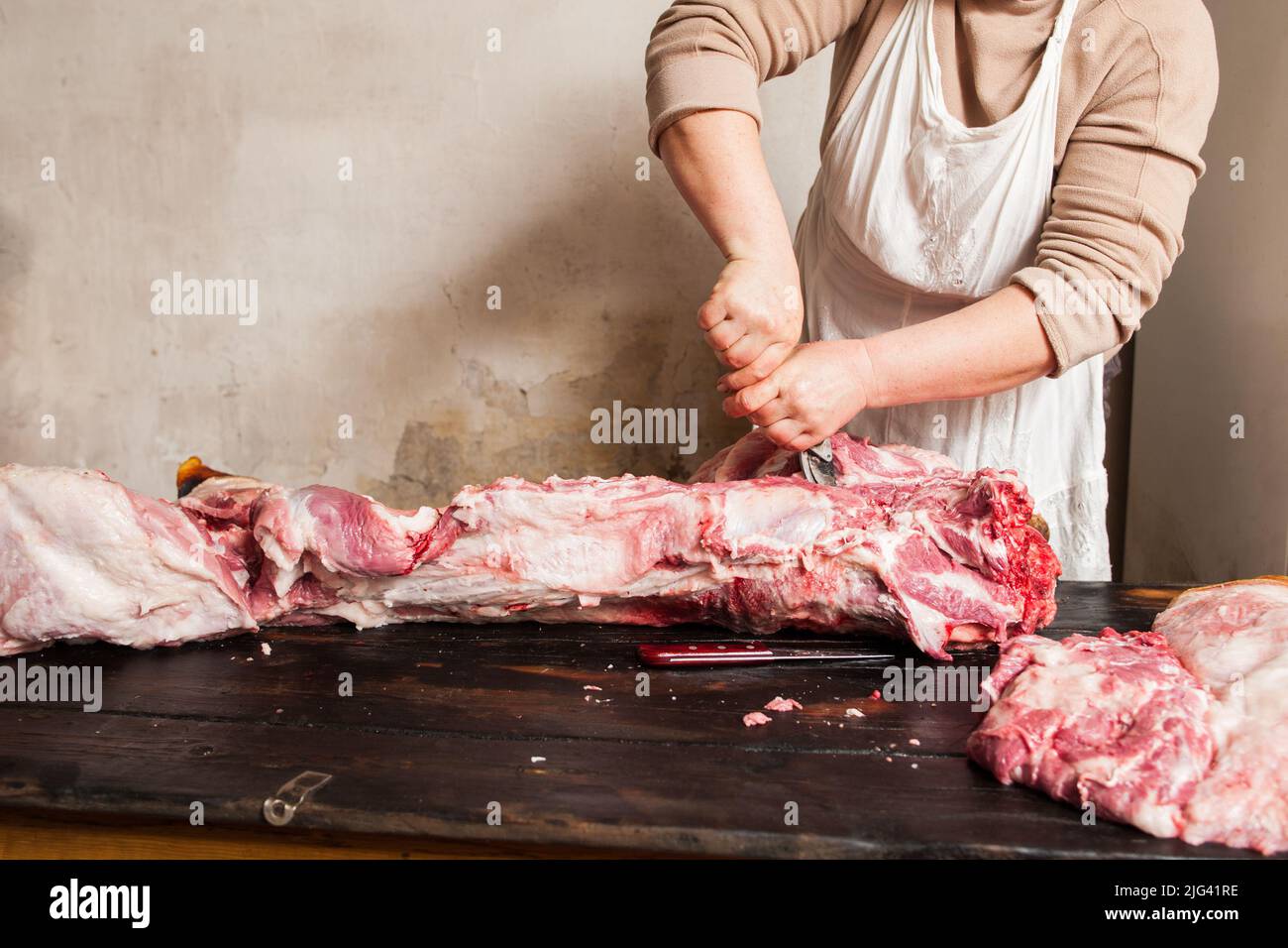 Carcasses de viande de porc. Beurrer la carcasse coupée Banque D'Images