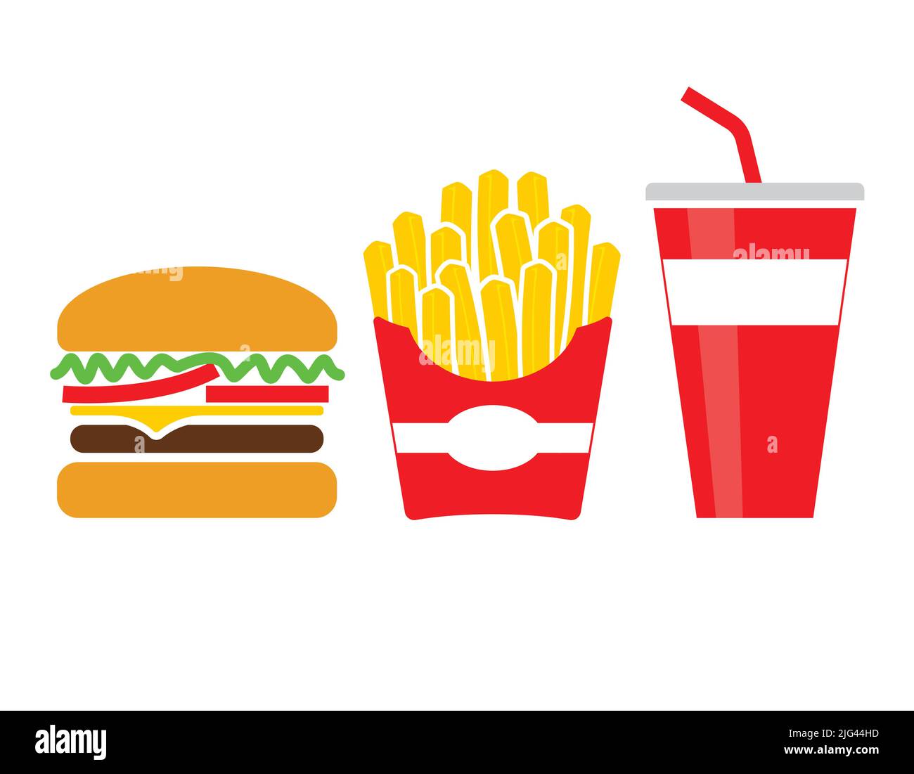 classique simple hamburger frites et boisson repas combo symbole symboles icônes vecteur isolé sur fond blanc Illustration de Vecteur