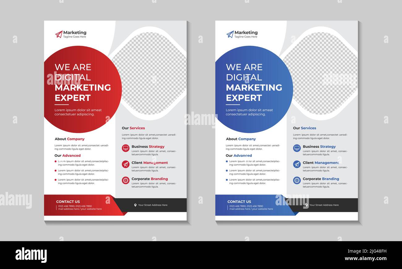 Brochure d'entreprise, conception de prospectus, modèle de mise en page. Modèle de conception de vecteur pour magazine, affiche, présentation de brochure, Portfolio, rouge, bleu. Illustration de Vecteur