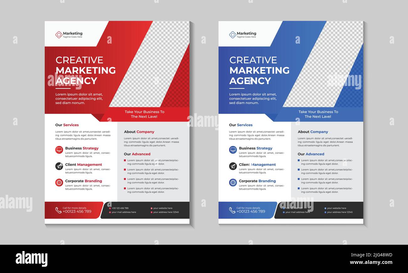 Deux brochures d'entreprise, conception de prospectus, modèle de mise en page. Modèle de conception de vecteur pour affiche, présentation de brochure, Portfolio, rouge, bleu. Illustration de Vecteur