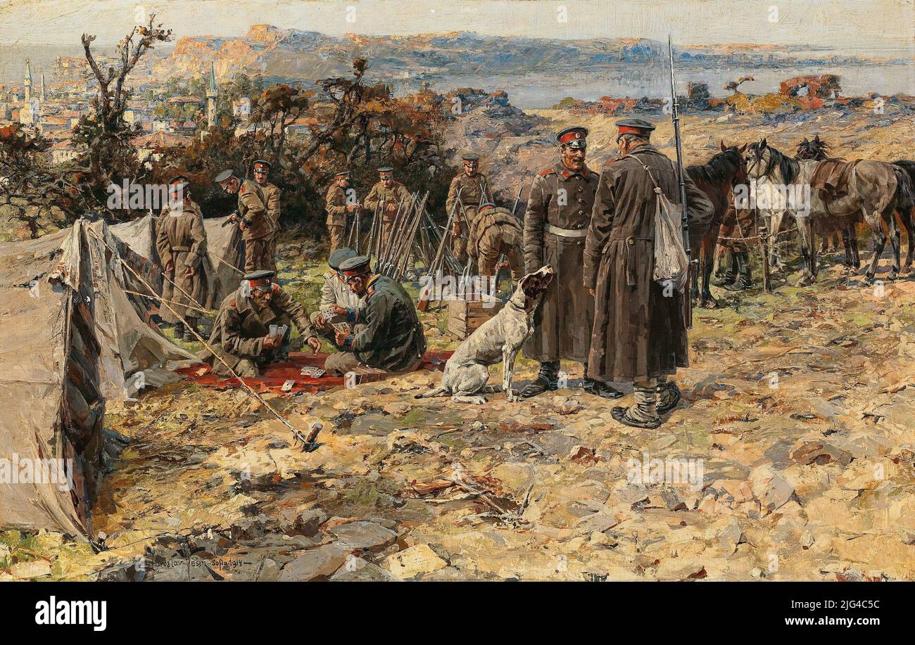 Une scène de la guerre des Balkans (1914) peinture de Jaroslav Věšín Banque D'Images