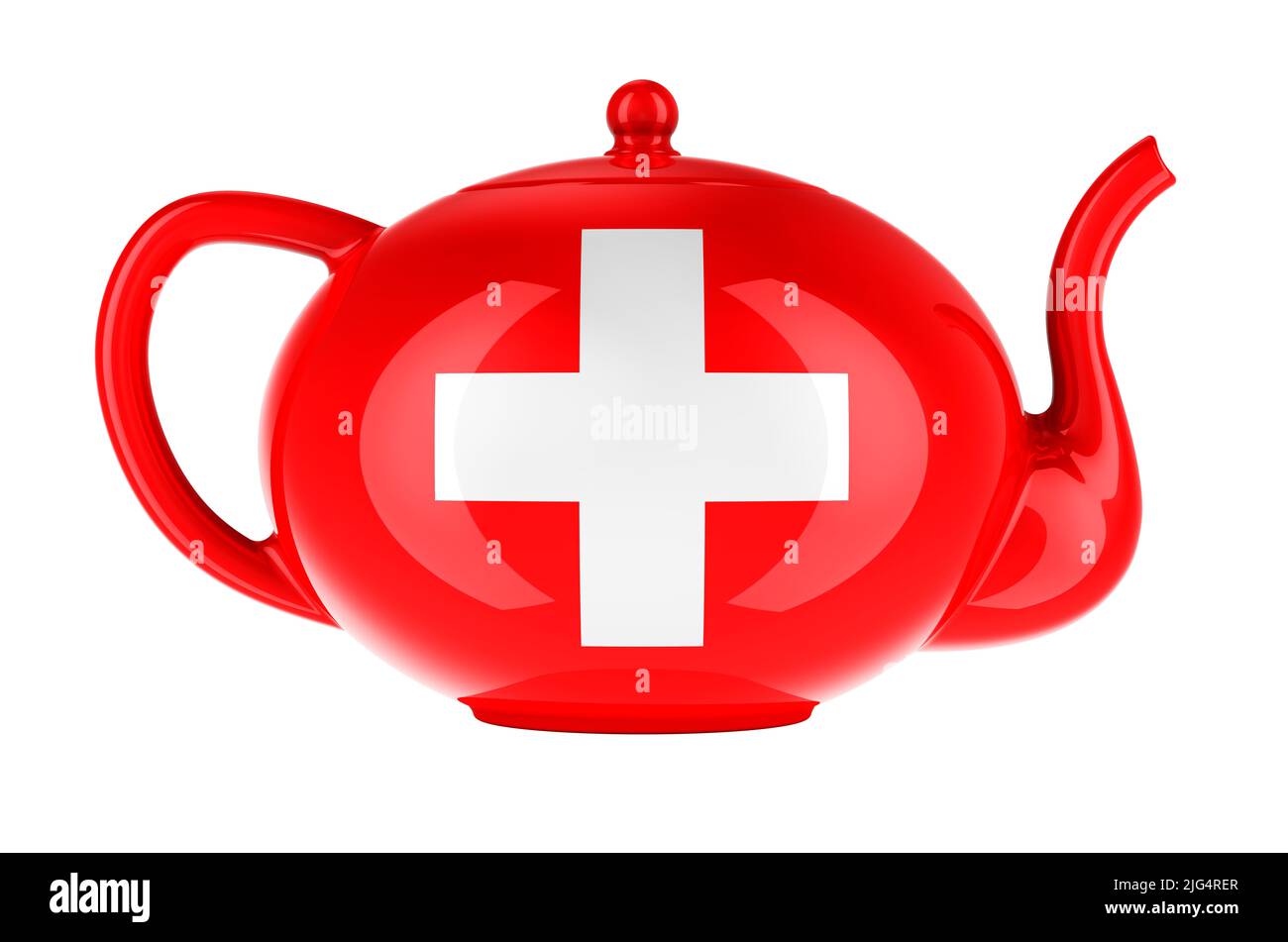 Théière avec drapeau suisse, 3D rendu isolé sur fond blanc Banque D'Images