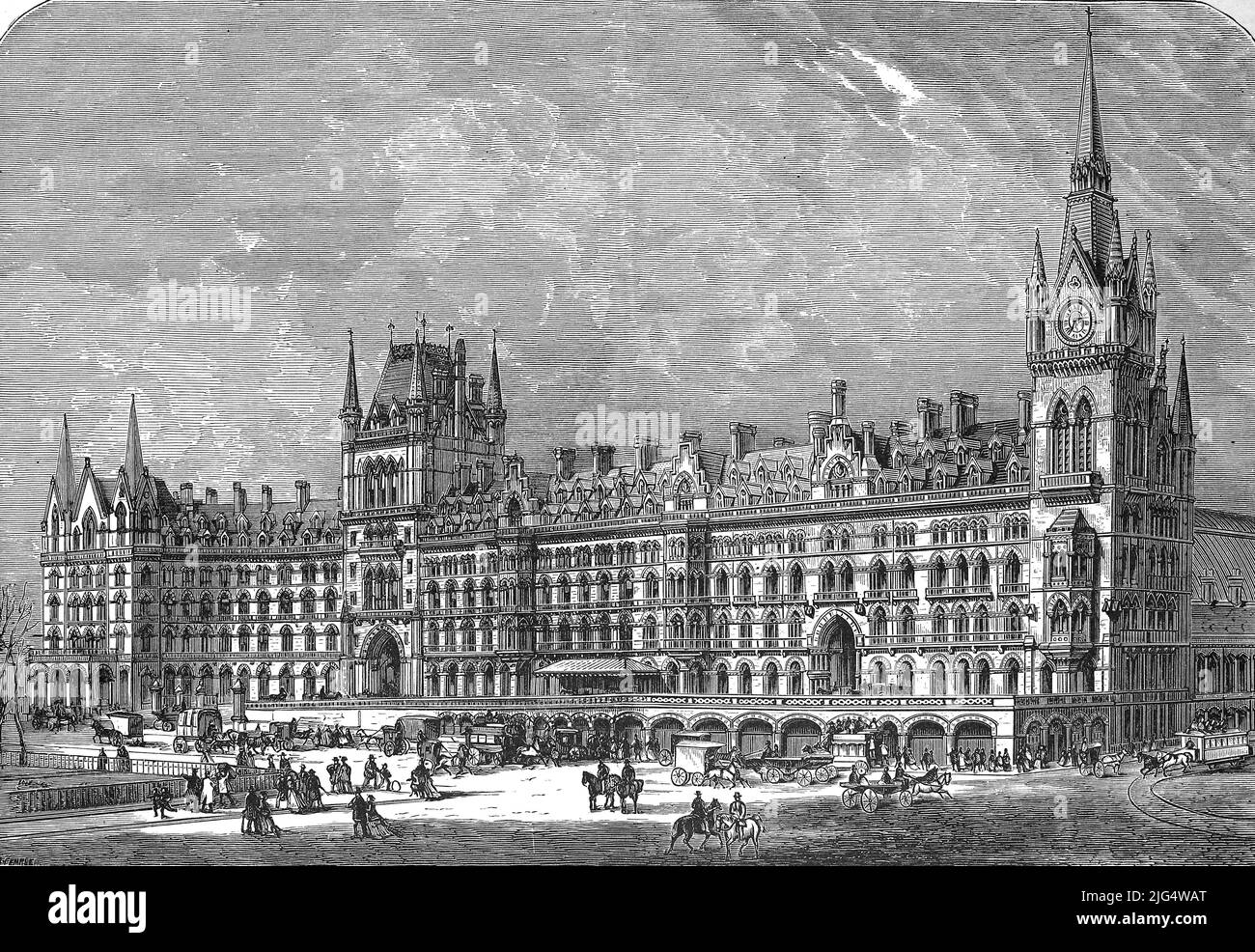 Bahnhof St Pancras, einer der Hauptbahnhöfe von London, im Jahre 1870, England, digital restaurierte Reproduktion einer Originalvorlage aus dem 19. Jahrhundert, genaues Originaldatum nicht bekannt / St Pancras station, une des principales stations de Londres, en 1870, Angleterre, a restauré numériquement la reproduction d'une œuvre originale de 19th siècle, date exacte originale inconnue Banque D'Images