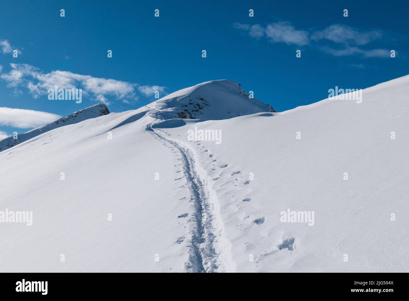 Ligne de poudre dans les Alpes autrichiennes avec un Splitboard Banque D'Images