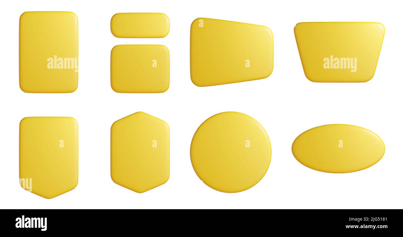 Plaque de bannière 3D rendu - plaques jaunes de formes rondes et rectangulaires avec espace vide pour le texte pour la promotion et l'affiche publicitaire. Banque D'Images