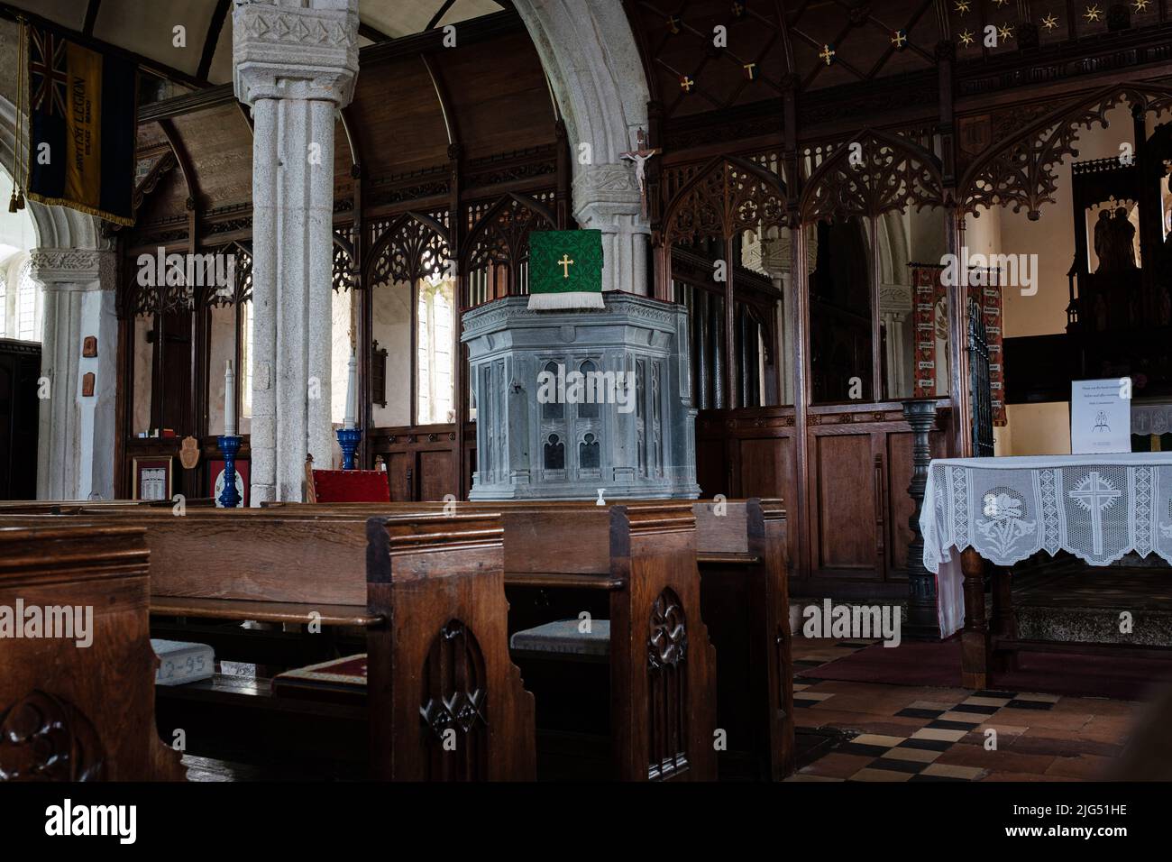 Vue sur l'église paroissiale de St Breaca à Breage, Helston, Cornouailles Banque D'Images