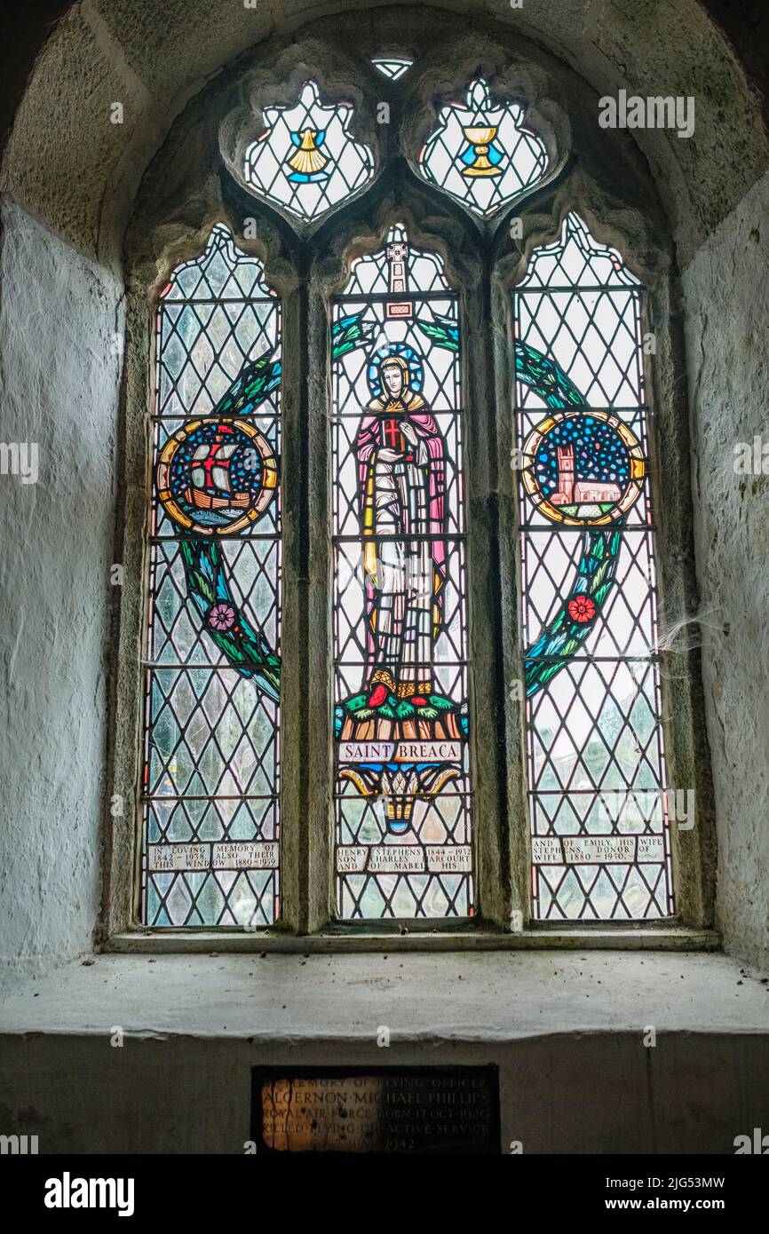 Vue sur l'église paroissiale de St Breaca à Breage, Helston, Cornouailles Banque D'Images