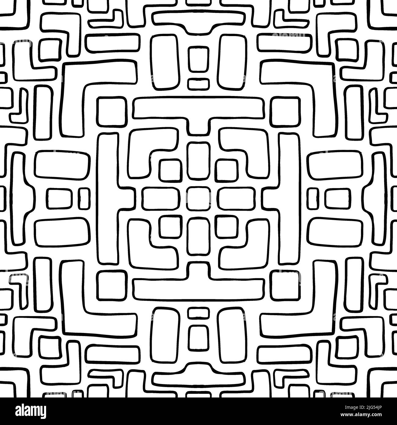 Motif dessiné à la main sans couture. Motif géométrique abstrait noir et blanc Banque D'Images