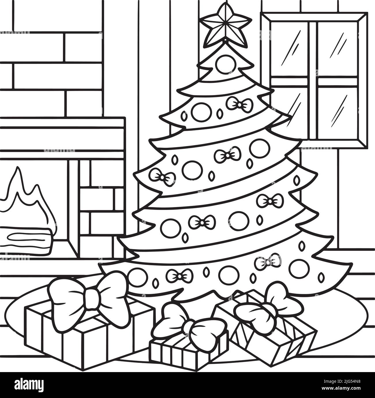 Page de coloriage de sapin de Noël pour les enfants Illustration de Vecteur