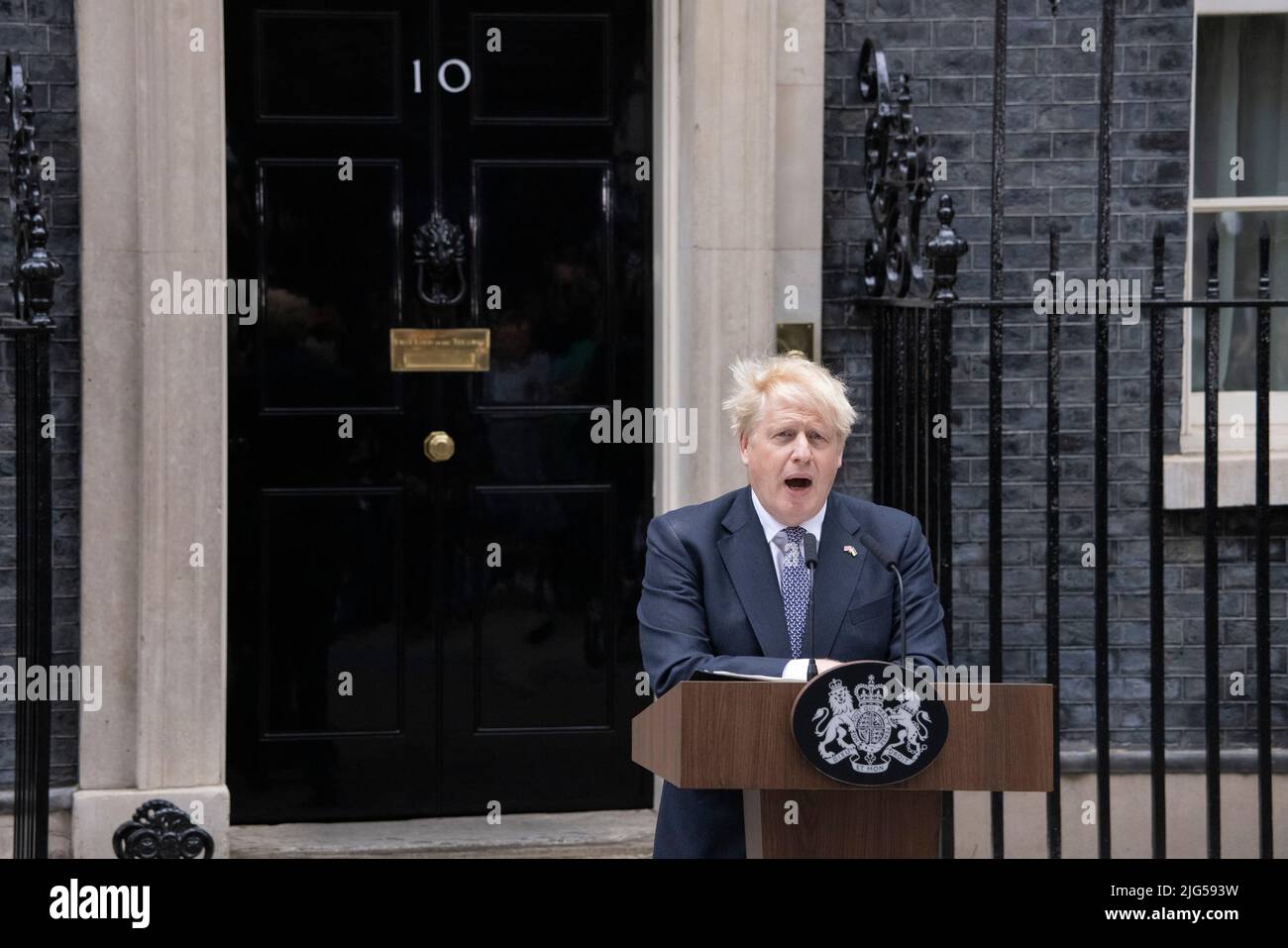 LE PREMIER MINISTRE BRITANNIQUE BORIS JOHNSON ANNONCE AUJOURD’HUI SA DÉMISSION À DOWNING STREET. 07th juillet 2022 Downing Street, Londres, Royaume-Uni crédit : Jeff Gilbert/Alay Live News Banque D'Images