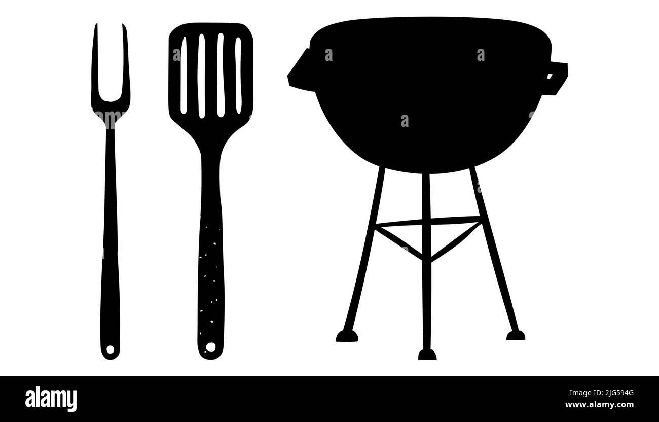 Ensemble de restaurants barbecue - icône de barbecue, grill et bar avec feu, fourchette et spatule. Modèle de logo BBQ. Illustration vectorielle Illustration de Vecteur
