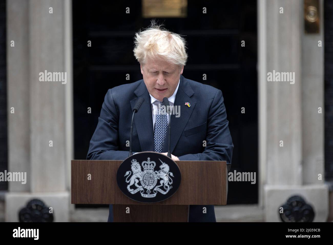 LE PREMIER MINISTRE BRITANNIQUE BORIS JOHNSON ANNONCE AUJOURD’HUI SA DÉMISSION À DOWNING STREET. 07th juillet 2022 Downing Street, Londres, Royaume-Uni crédit : Jeff Gilbert/Alay Live News Banque D'Images