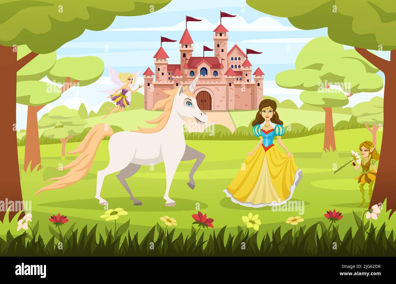 Caricature de contes de fées composition la princesse est en marche à