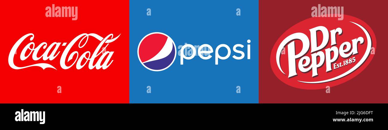 La plupart des marques de logo célèbre soda Drink producteur, Coca Cola, Pepsi, Dr Pepper, vecteur illustration éditoriale Illustration de Vecteur