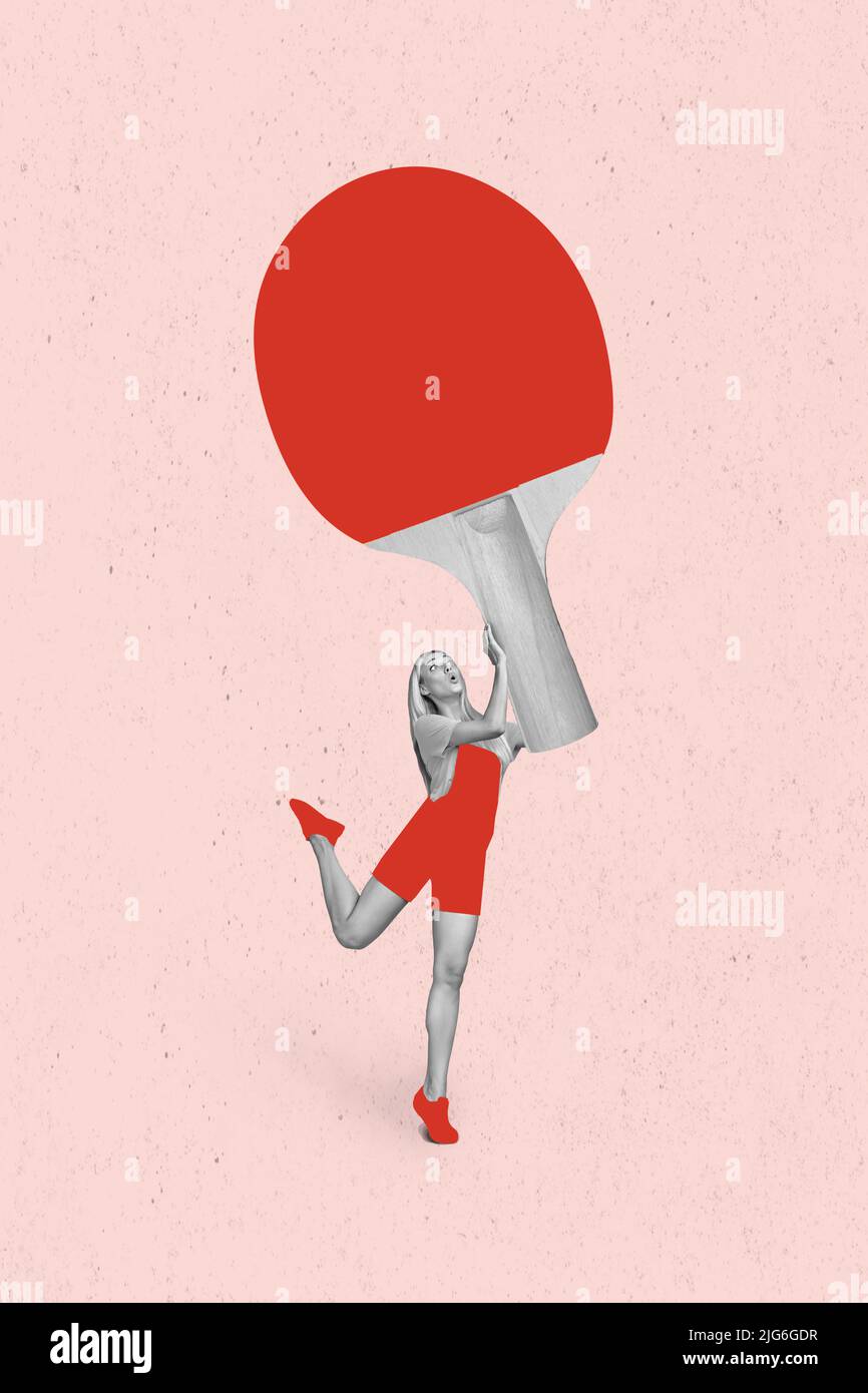 Le magazine de peinture exclusif esquisse image de la mini dame jouer  énorme de tennis de ping-pong isolé dessin de fond rose Photo Stock - Alamy