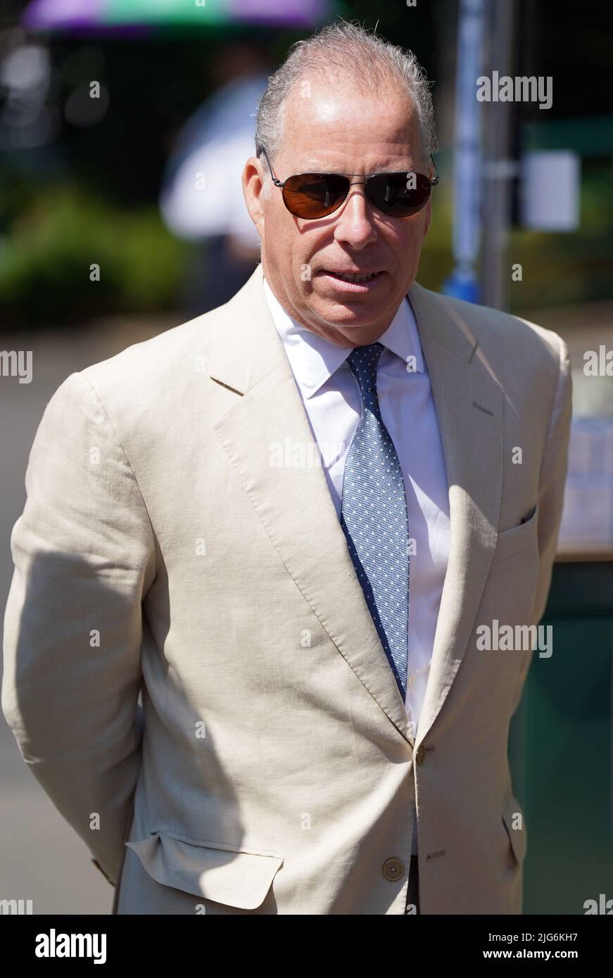 Le comte de Snowdon arrive le douze jour des Championnats de Wimbledon 2022 au All England Lawn tennis and Croquet Club, Wimbledon. Date de la photo: Vendredi 8 juillet 2022. Banque D'Images