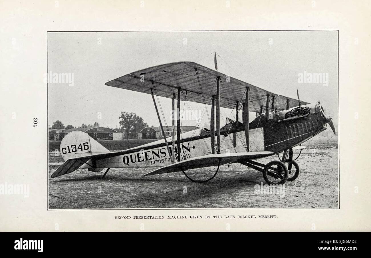 Deuxième machine de présentation donnée par le regretté colonel Merritt dans le livre « Aviation in Canada, 1917-1918 » par Alan Sullivan, Date de publication 1919 Éditeur Toronto, CAN., imprimé par Rous & Mann Limited Banque D'Images