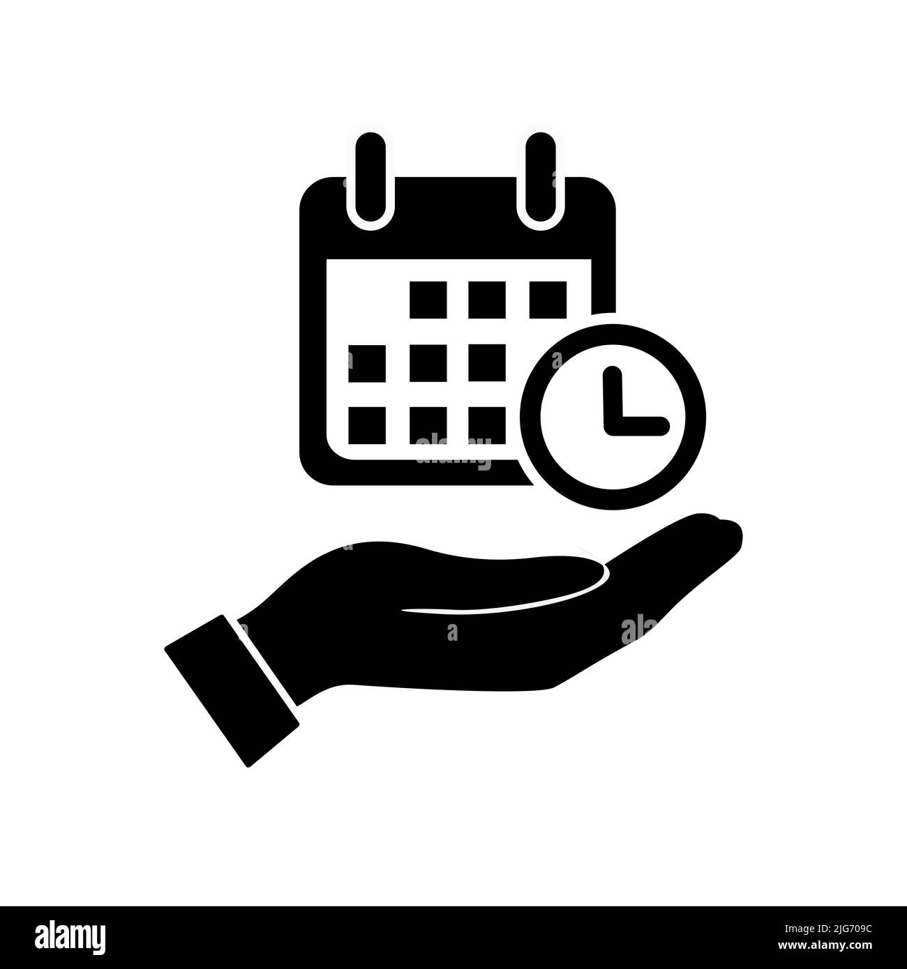 Main tenant l'icône du calendrier. Main avec icône de calendrier. Illustration vectorielle plate. Illustration de Vecteur