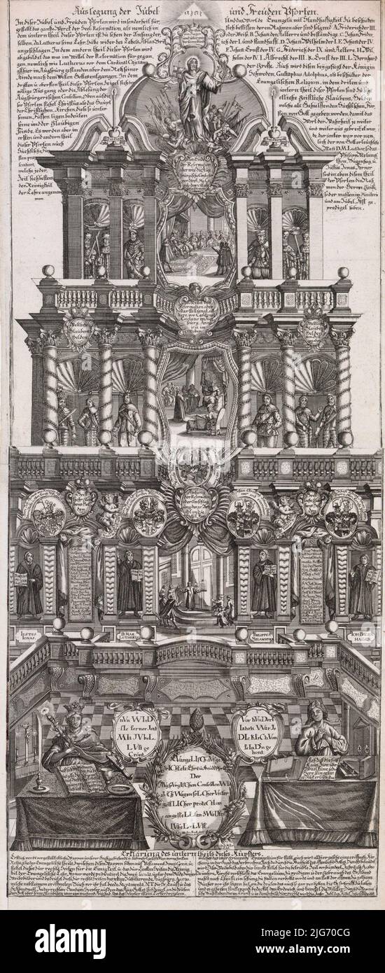 Grand-page commémorant le 200th anniversaire de la confession d'Augsbourg de 1530, ca. 1730. Banque D'Images