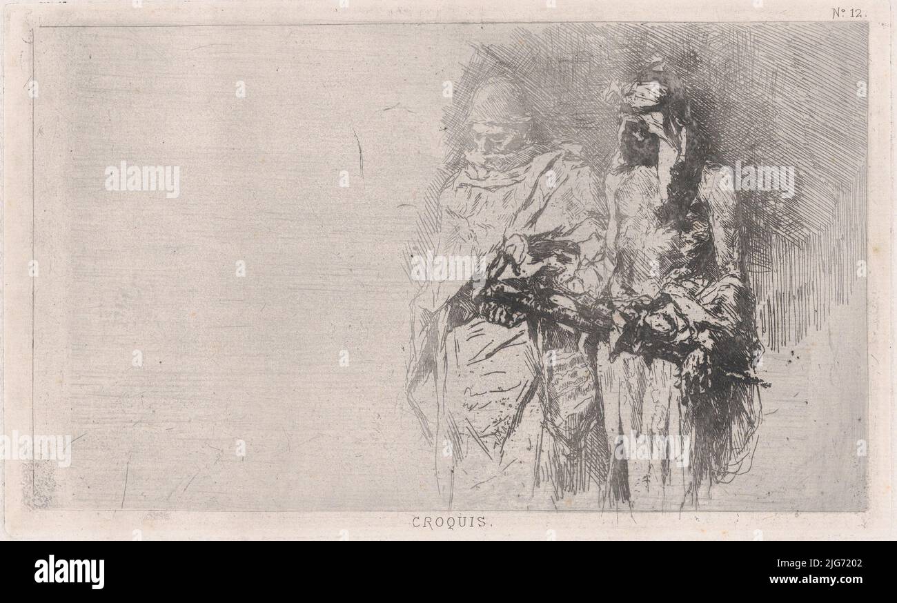 Croquis (croquis) de deux hommes arabes, 1860-70. Banque D'Images