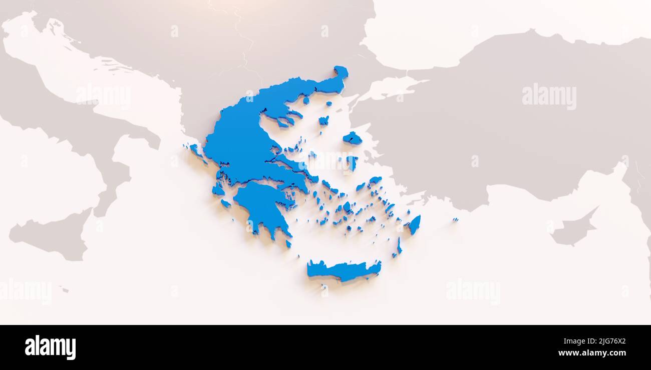 Carte de la Grèce couleur bleue sur fond blanc, au-dessus de la vue, Plan de terrain concept. Pays voisins en gris. 3d rendu Banque D'Images