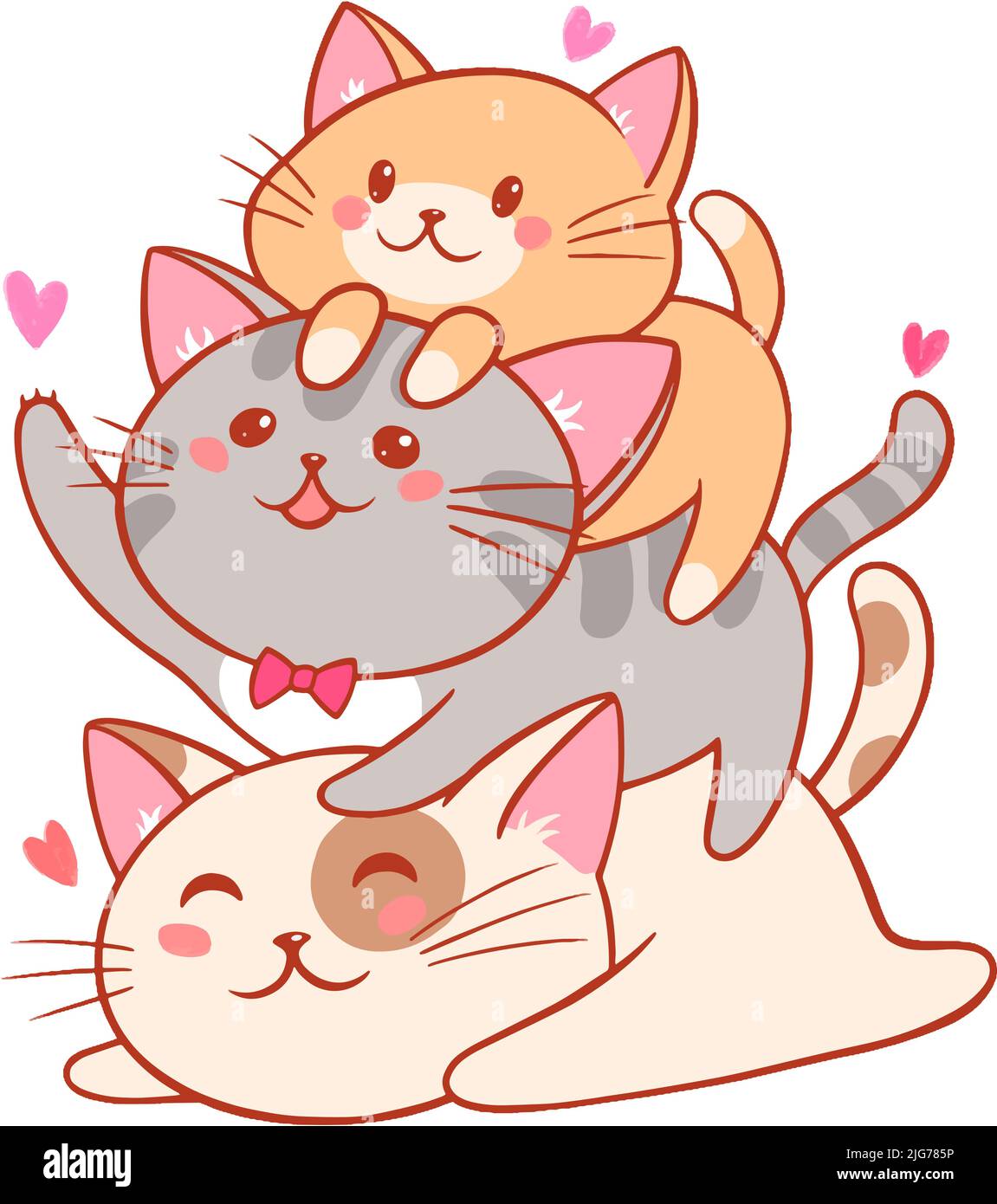 Chat petit chat dessin animé kawaii, empilé. Illustration vectorielle Illustration de Vecteur