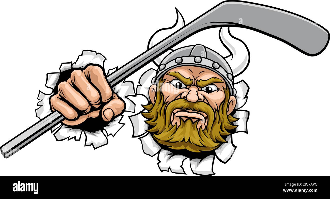 Viking Ice Hockey Sports Mascot Cartoon Illustration de Vecteur
