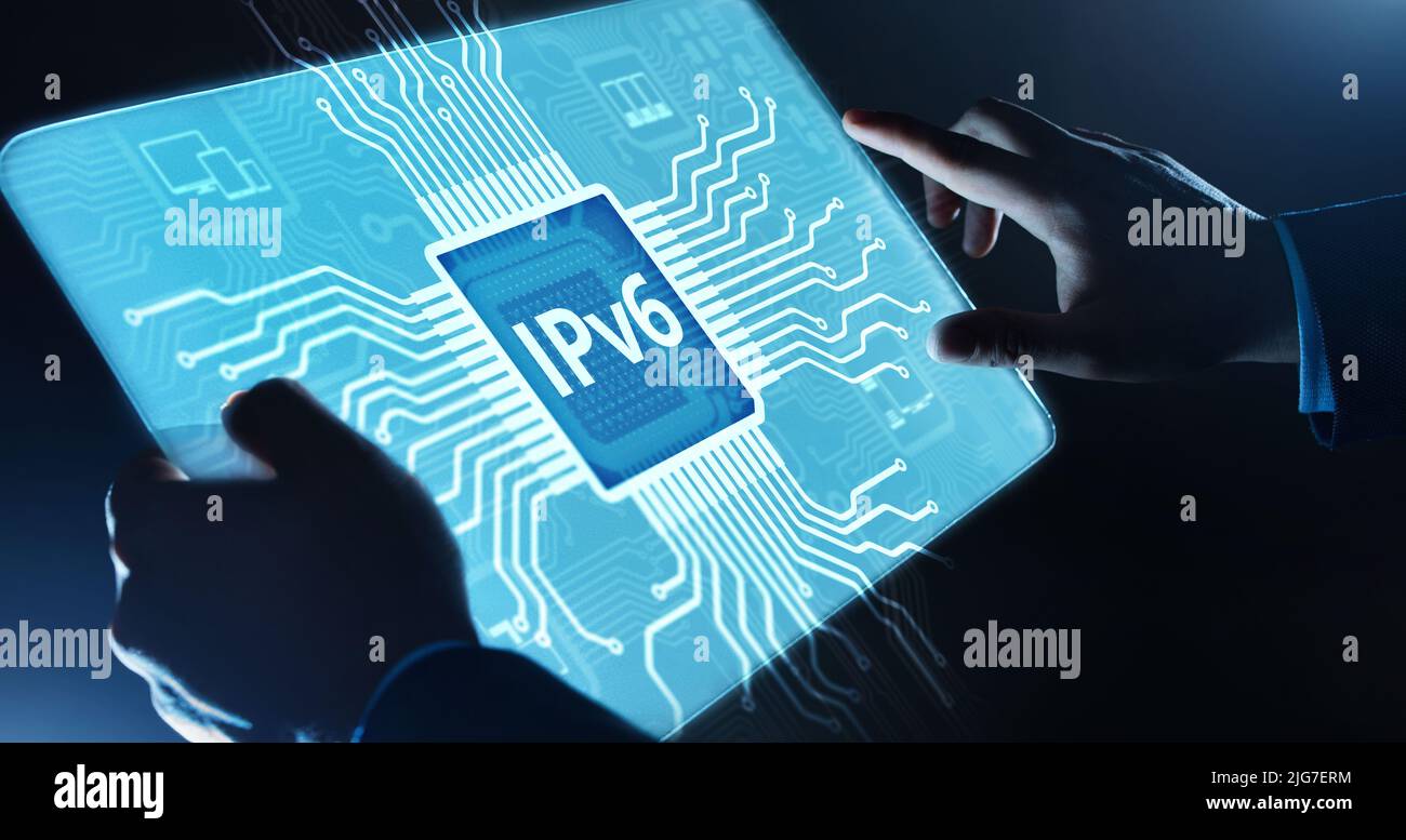 Protocole réseau IPv6 concept de communication Internet standard sur écran virtuel. Banque D'Images