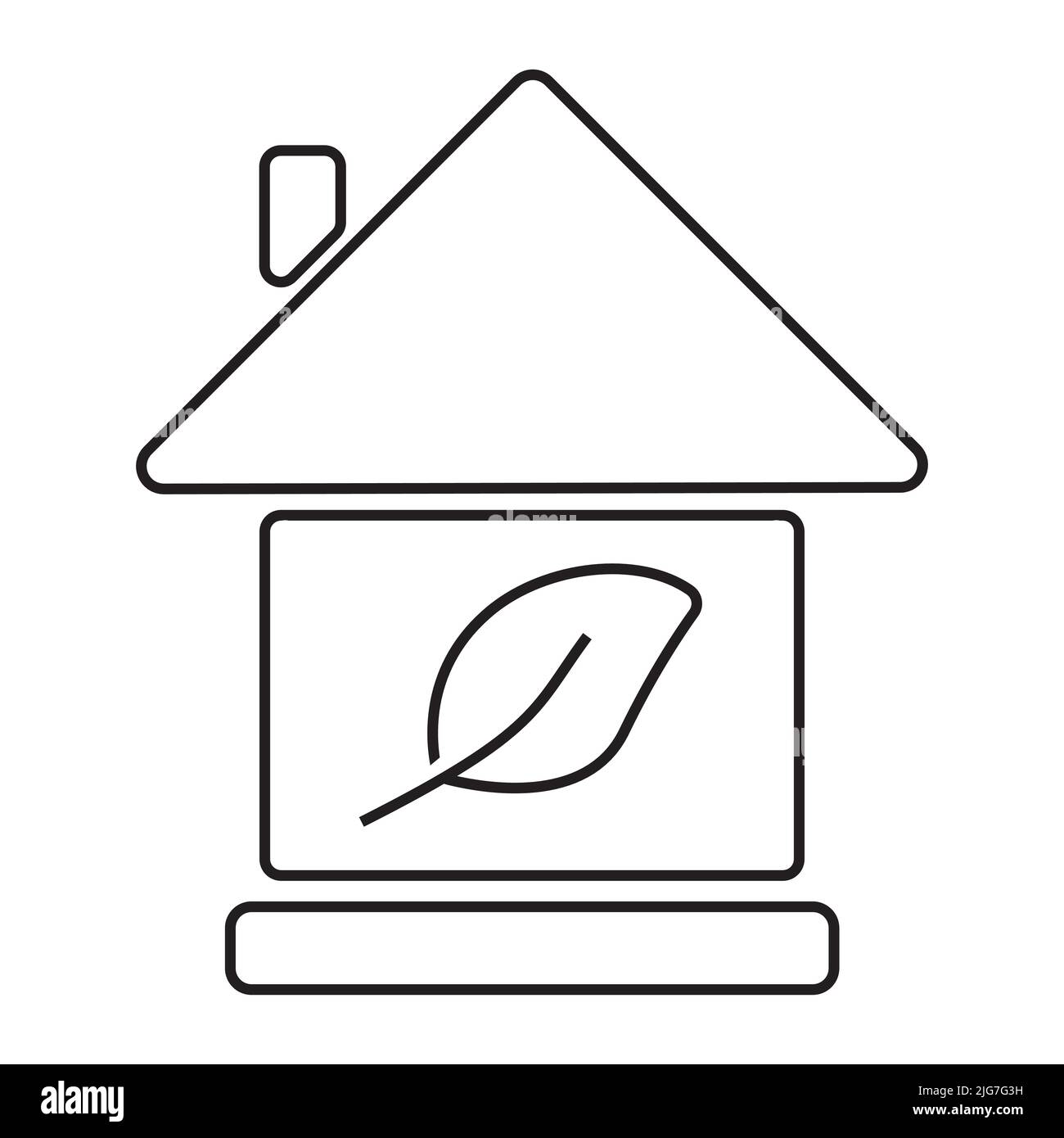 Feuille dans une maison d'arbre et de plante. Concept de produits écologiques, bio et naturels. icône de design noir et blanc plat. Style de dessin animé minimaliste Illustration de Vecteur