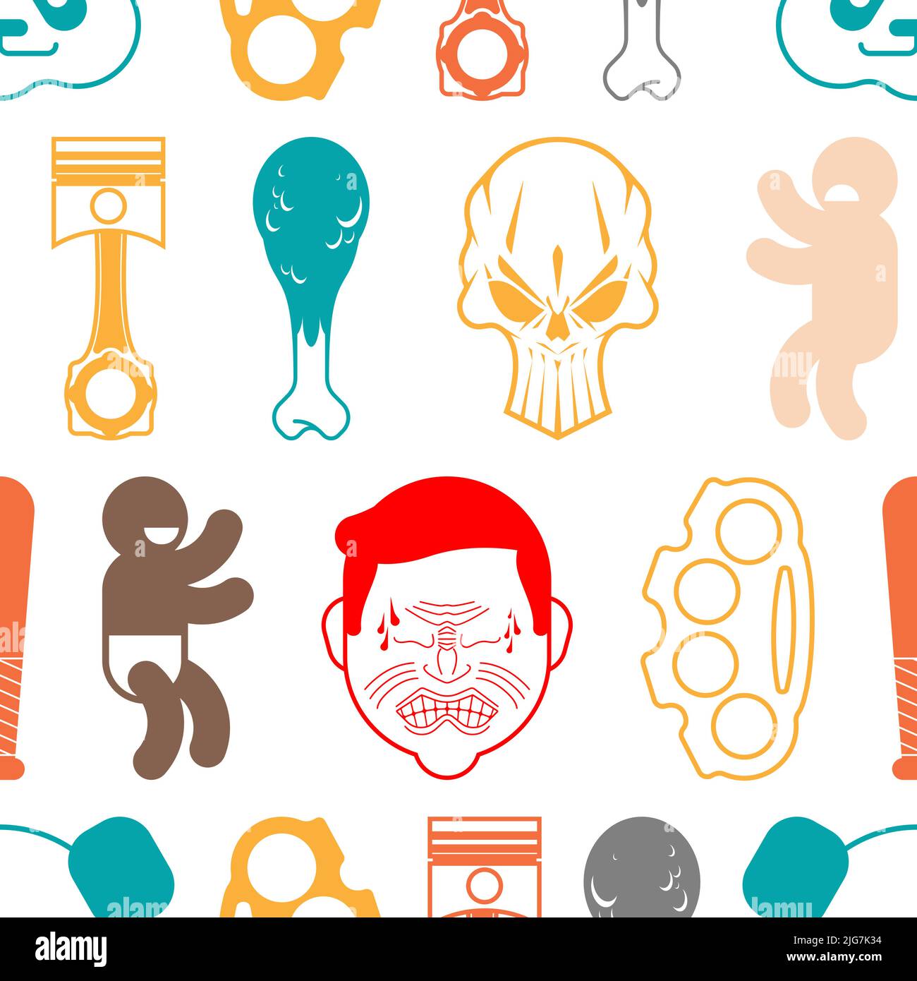 Sans coutures à plusieurs motifs. Fond de piston et de mammouth. Texture du crâne et des articulations en laiton. Déco jeune tendance Illustration de Vecteur