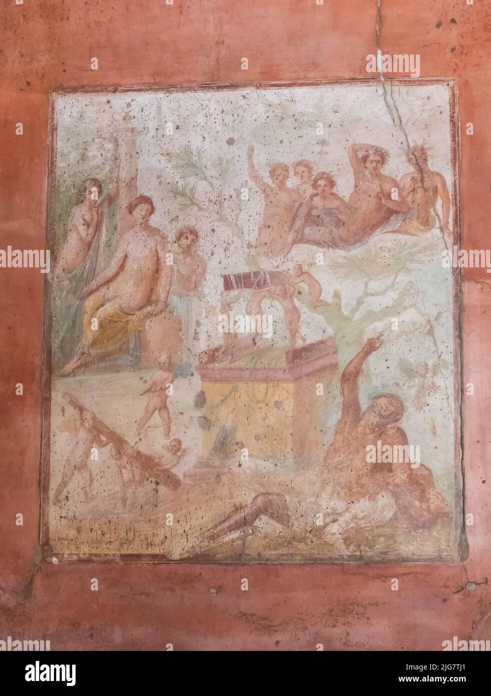 Vieilles fresques de Pompéi, l'ancienne ville romaine détruite en 79 par l'éruption du Vésuve. Patrimoine mondial de l'UNESCO. Naples, Italie Banque D'Images