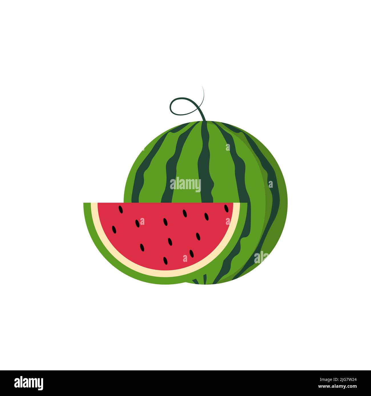 Icône de couleur simple de fruit de pastèque. Vecteur EPS 10. Illustration de l'été. Un dessert savoureux et sucré. Pour toutes les plates-formes. Plat tendance isolé sur blanc, sym Banque D'Images