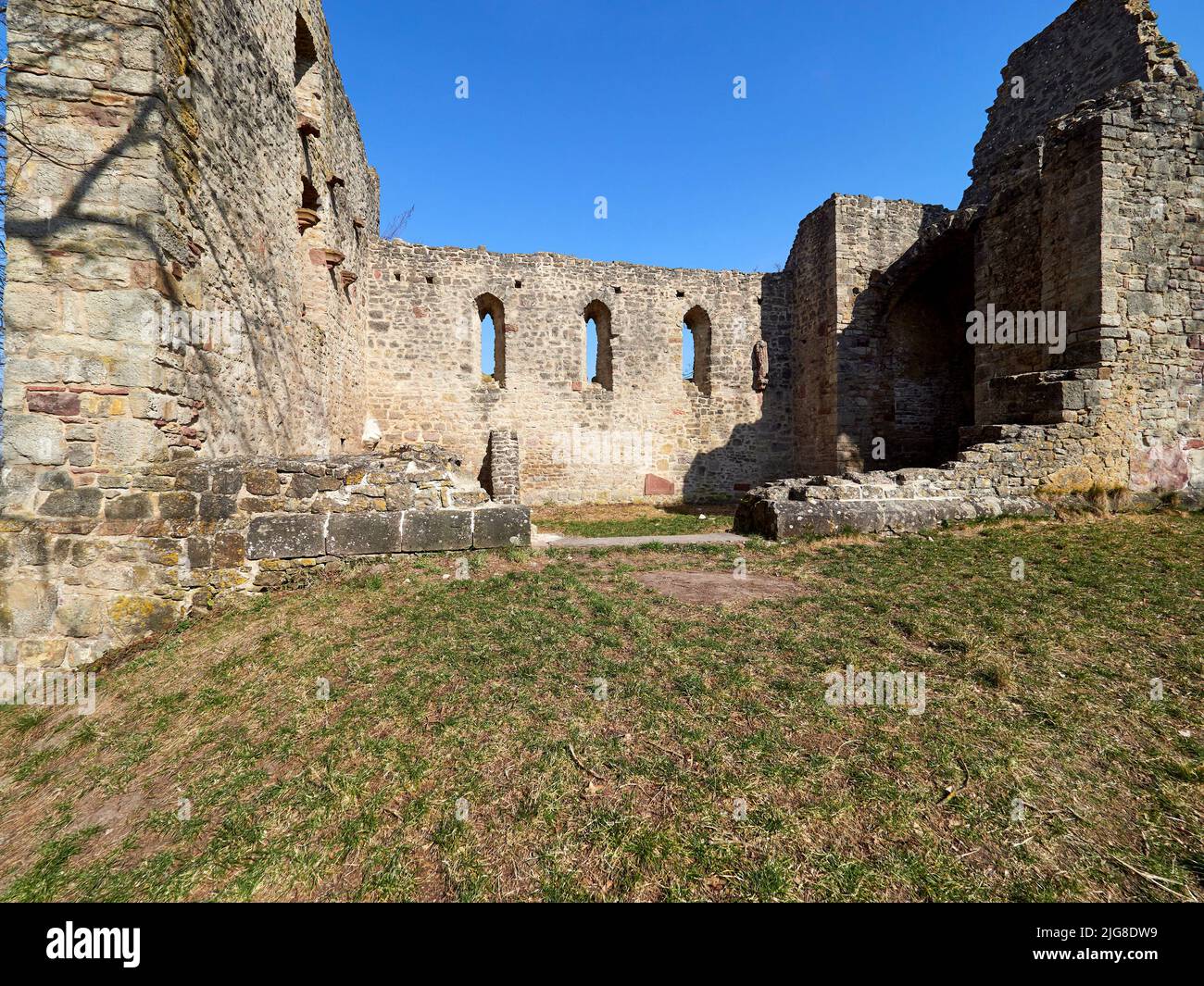 La ruine du château de Homburg et la réserve naturelle Homburg ruine, Basse-Franconie, Franconie, Bavière, Allemagne Banque D'Images