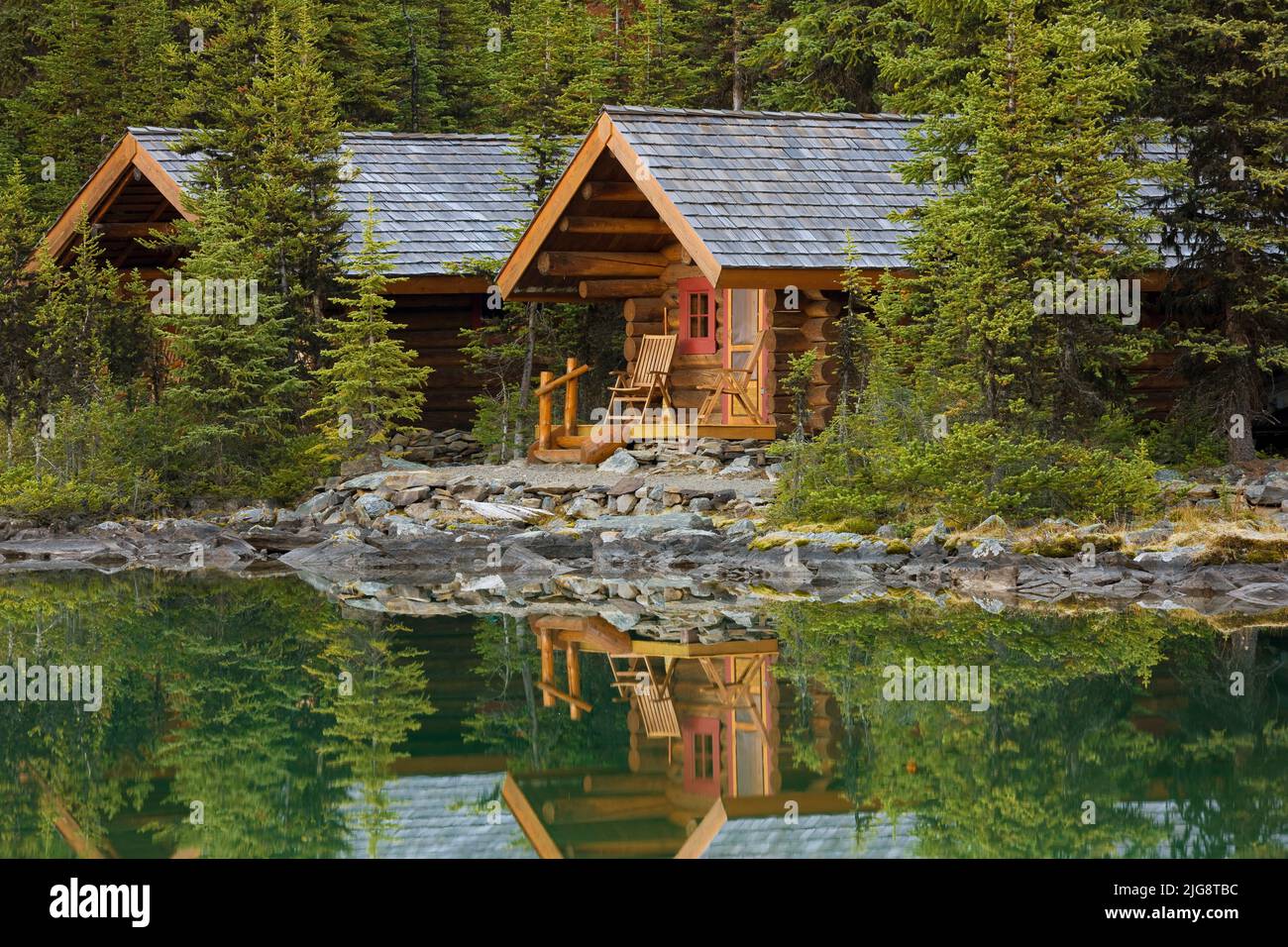 Lac O'Hara, lac, chalets, parc national Yoho, Colombie-Britannique, Canada Banque D'Images