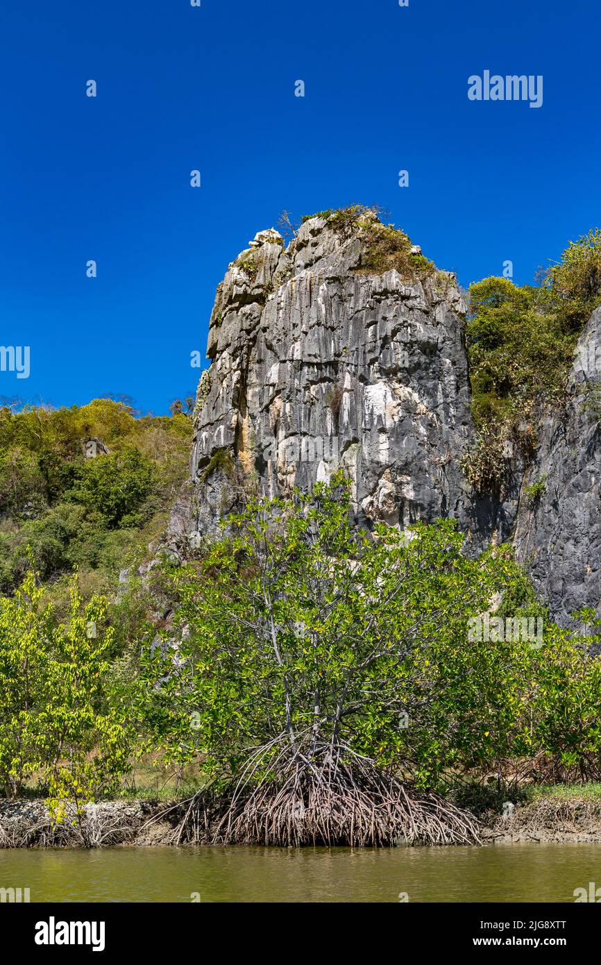 Formations rocheuses, excursion en bateau sur la rivière Khao Daeng, parc national Khao Sam Roi Yot, province de Prachuap Khiri Khan, Thaïlande, Asie Banque D'Images