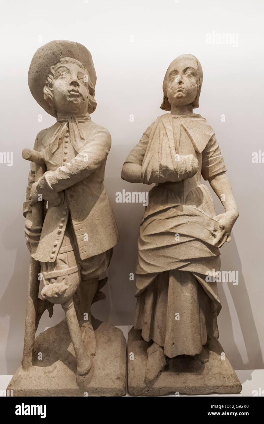 Angleterre, Londres, South Kensington, Musée des Sciences, exposition de statues de patients connues sous le nom de « The criples » de l'hôpital St.Thomas à Londres datant des années 1680 Banque D'Images