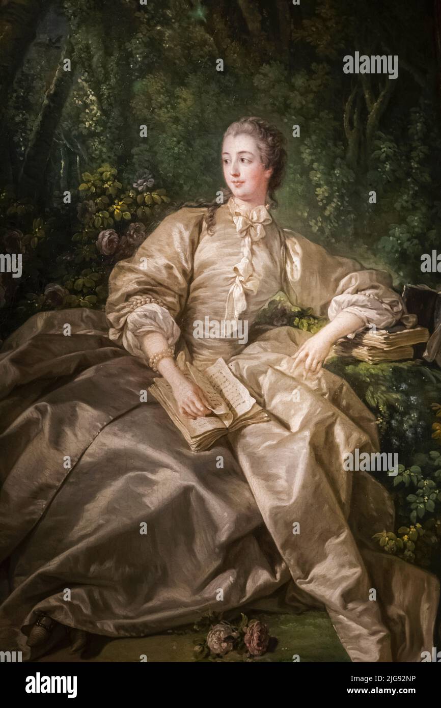 Angleterre, Londres, Knightsbridge, Musée Victoria et Albert, Portrait Madame de Pompadour, la maîtresse Roi Louis XV de France par François Boucher en date de 1758 Banque D'Images