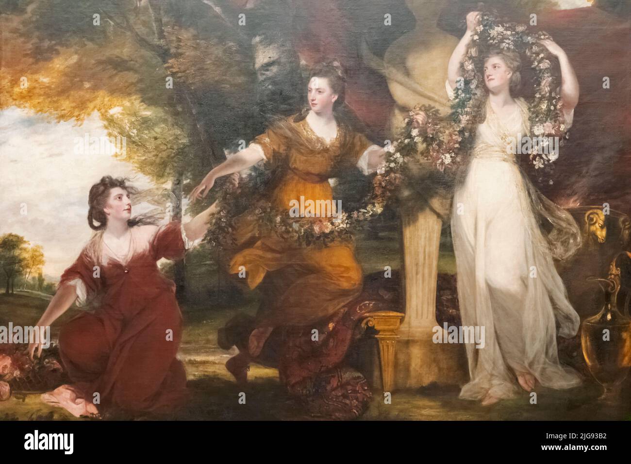 Tableau intitulé « trois dames ornant un terme d'hymen » par Joshua Reynolds daté de 1773 Banque D'Images