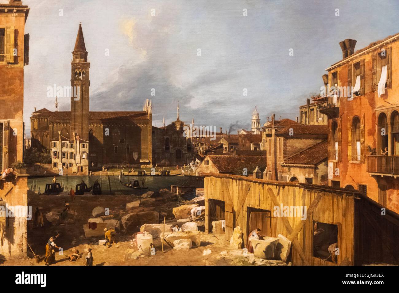 Peinture intitulée 'Venise: Campo S.Vidal et Santa Maria della Carita (le Yard de Stonemason) par l'artiste italien Canaletto en date de 1728 Banque D'Images