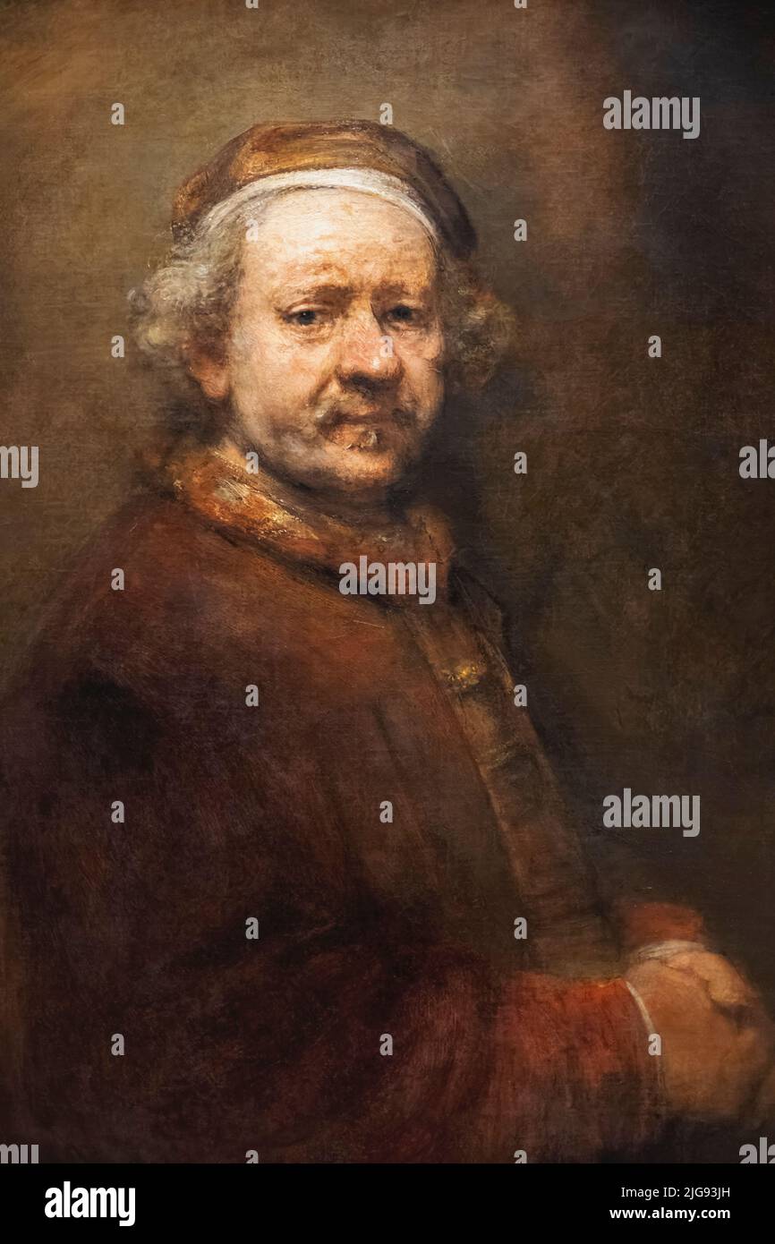 Tableau intitulé « Portrait de l'artiste néerlandais à l'âge de 63 ans » par l'artiste néerlandais Rembrandt daté de 1669 Banque D'Images