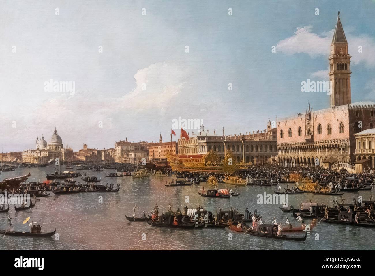 Peinture intitulée 'Venise: Le bassin de San Marco le jour de l'Ascension' par l'artiste italien Canaletto en date de 1740 Banque D'Images